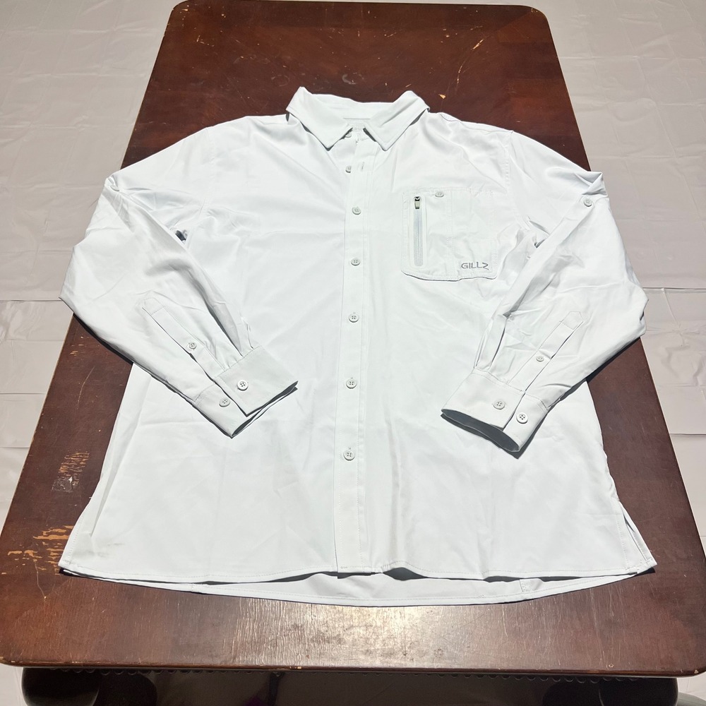 Gillz Mens Large Blue Long Sleeve Vented Fishing Shirt Convertible Roll Tab L